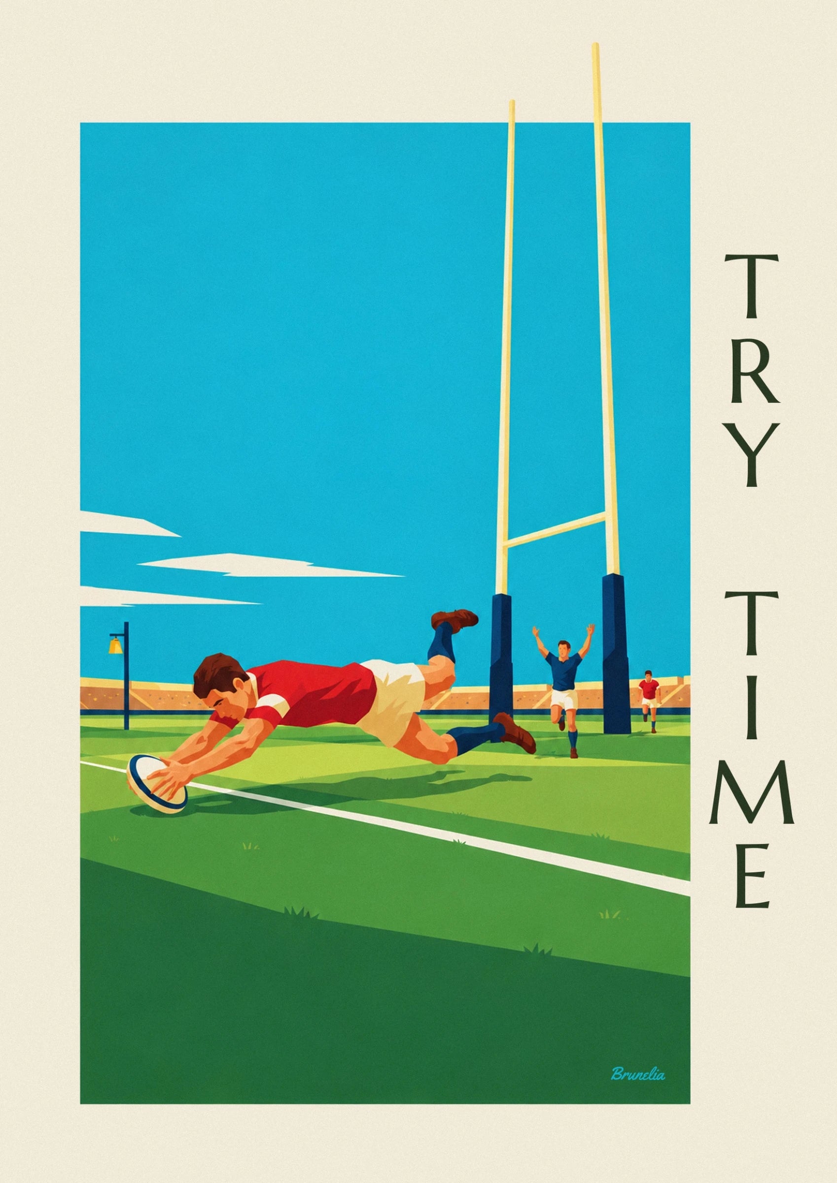 Rugby player scoring a diving try poster: close-up detail