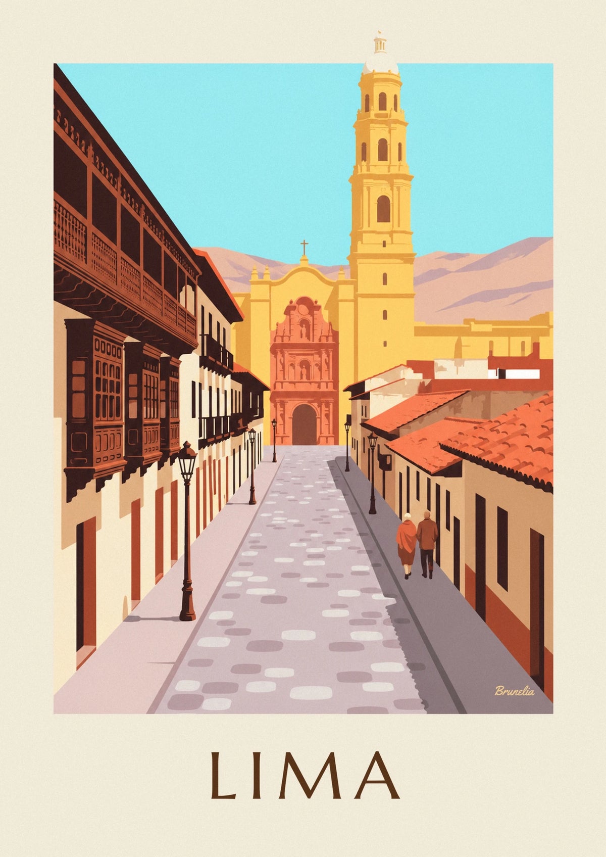 Affiche rue coloniale de Lima et basilique San Francisco