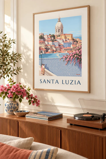 Póster del mirador de Santa Luzia y sus azulejos en Lisboa: enmarcado en la pared