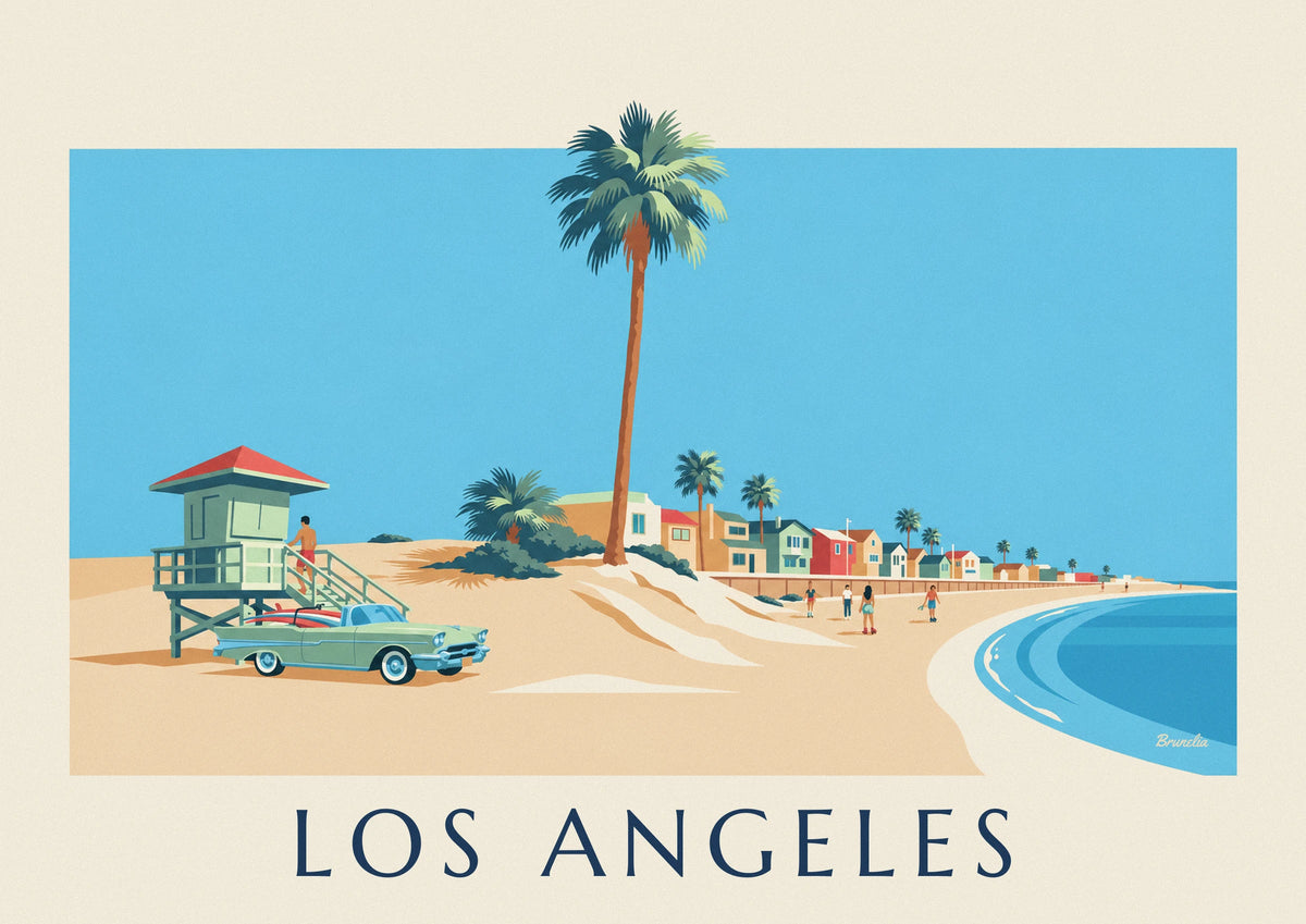 Lifeguard tower and convertible at Venice Beach poster