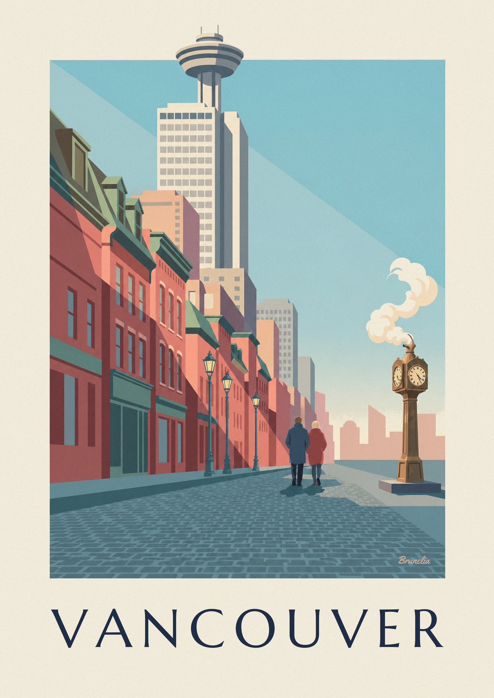 Affiche horloge à vapeur de Gastown à Vancouver : détail en gros plan