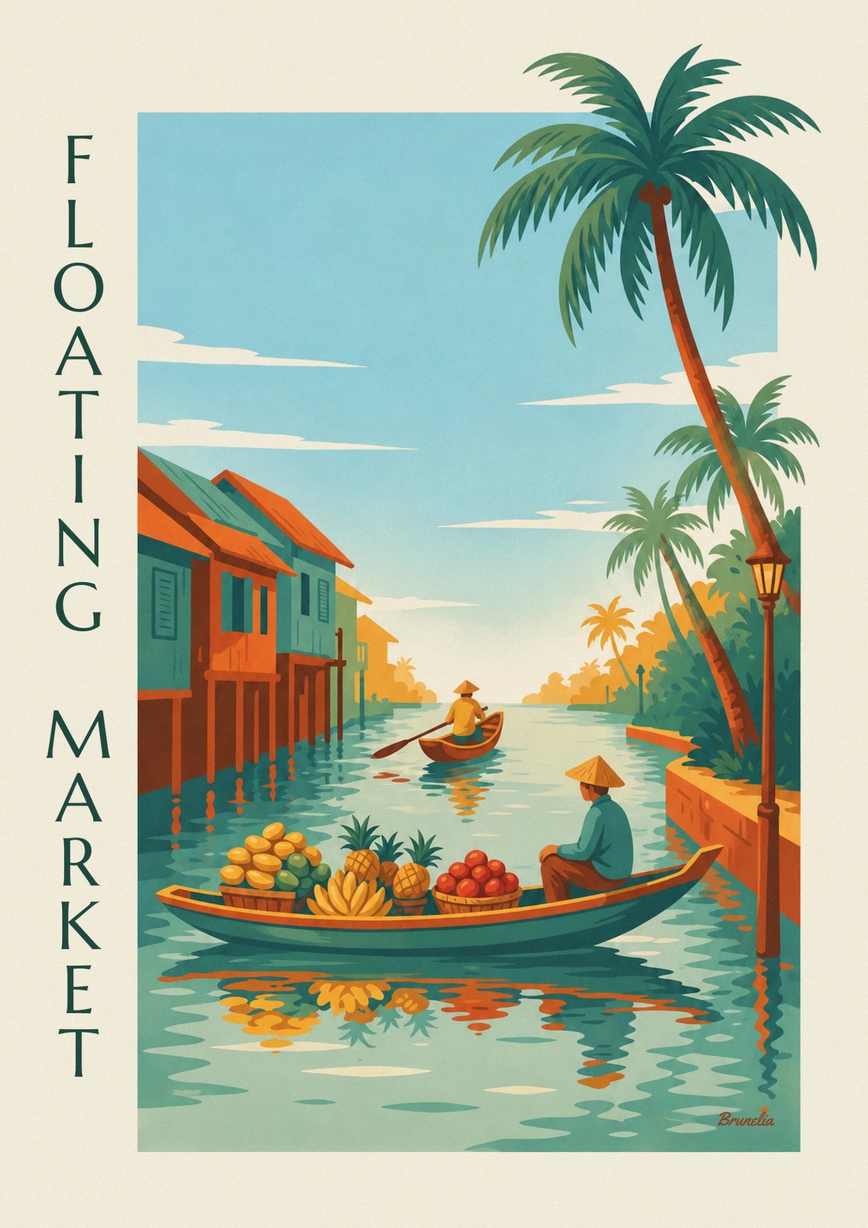 The boatman in a conical hat and turquoise shirt in his boat