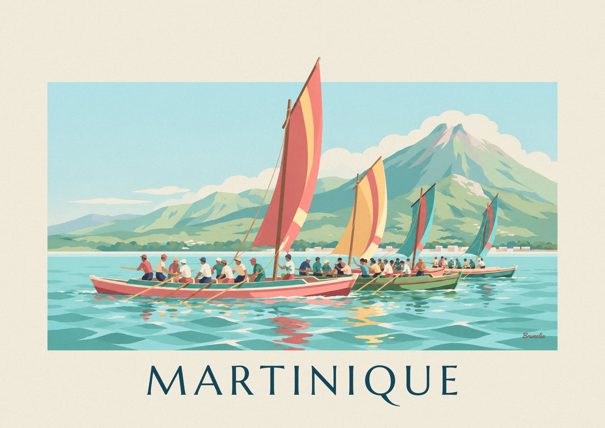 Affiche yoles rondes en course au large de la Martinique