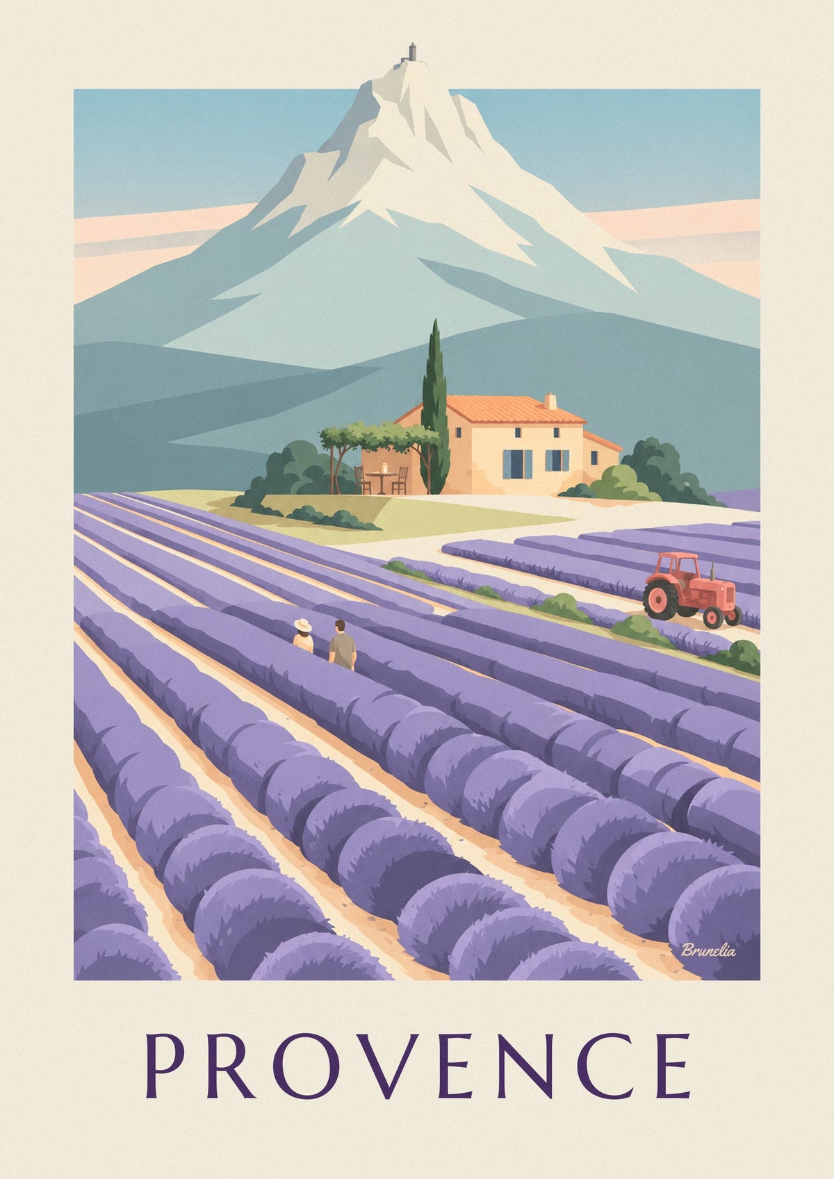 Affiche mas provençal dans les champs de lavande