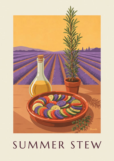 Póster ratatouille en una fuente de barro de Provenza: el póster completo