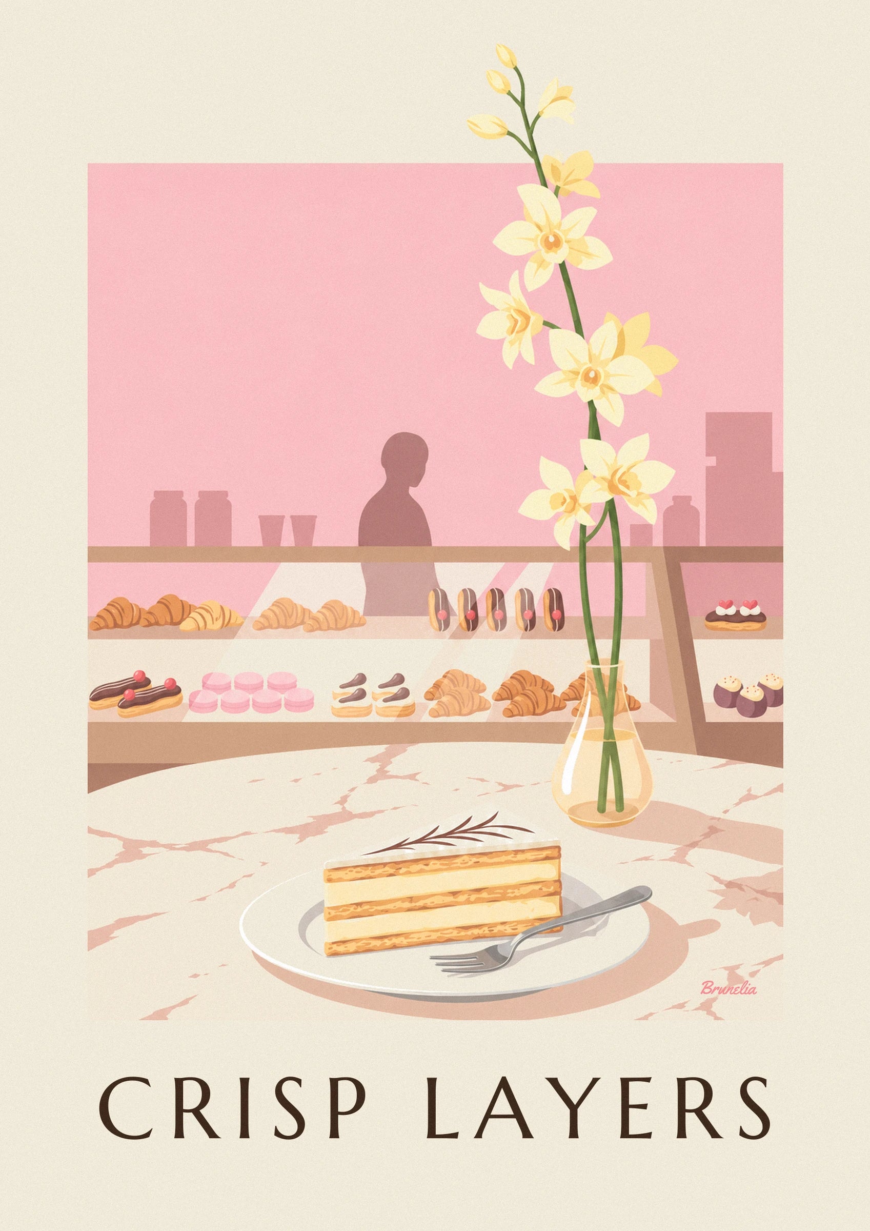 Póster de porción de milhojas de vainilla en una pastelería: detalle en primer plano