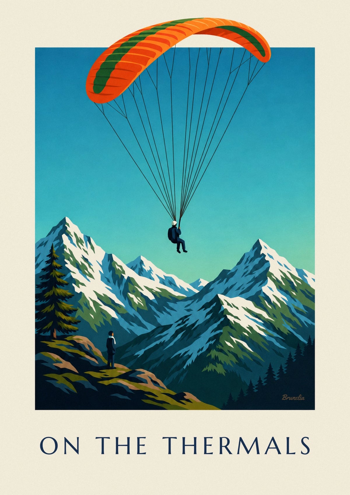 Affiche parapentiste au-dessus des sommets enneigés