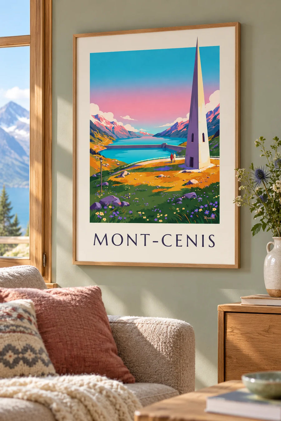 Affiche lac du Mont-Cenis au coucher du soleil : encadrée au mur