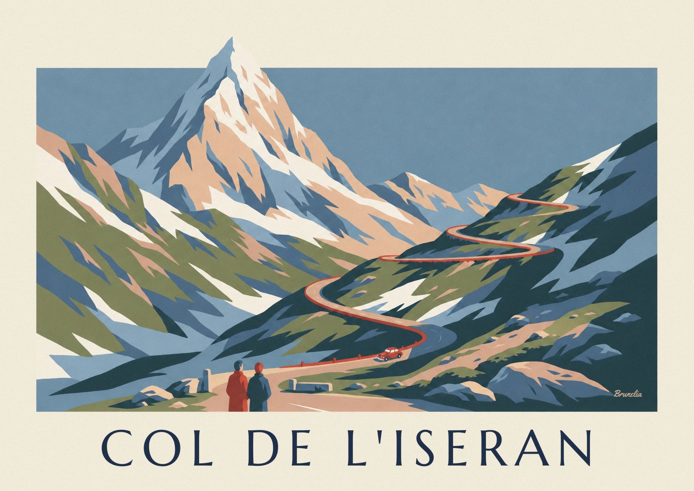 Les lacets de la route de l’Iseran entre les versants verts, bleus et enneigés