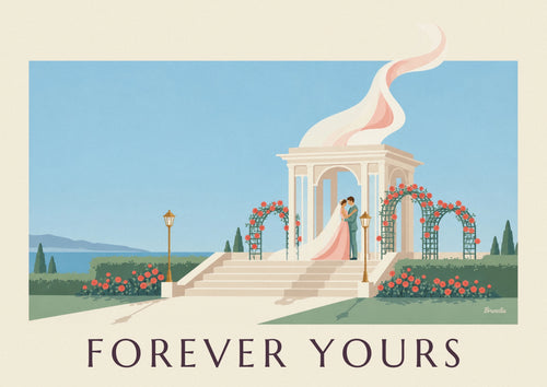 Affiche couple de mariés enlacés sous les arches de roses : l'affiche entière