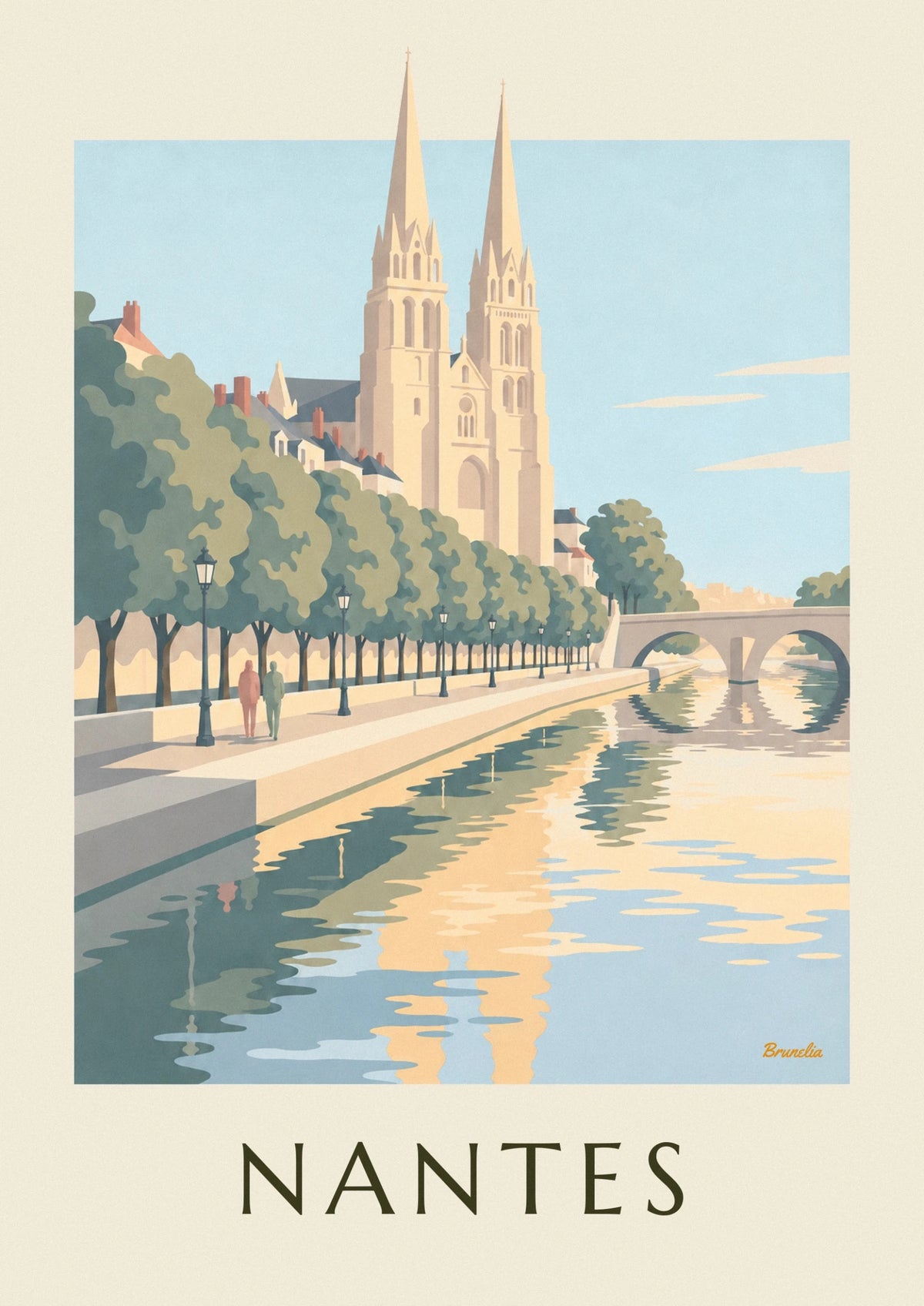 Nantes Cathedral and bridge over the Loire poster
