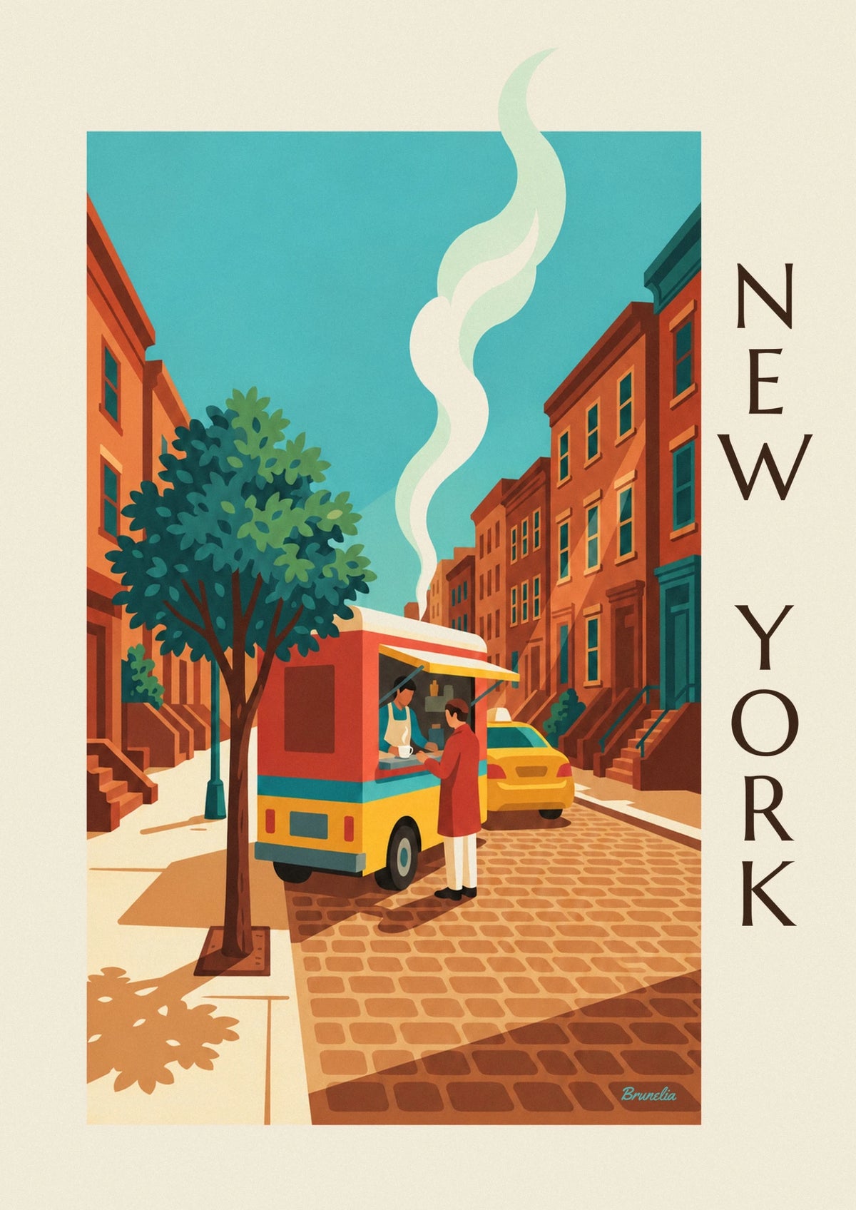 Colorful coffee truck on a New York street poster