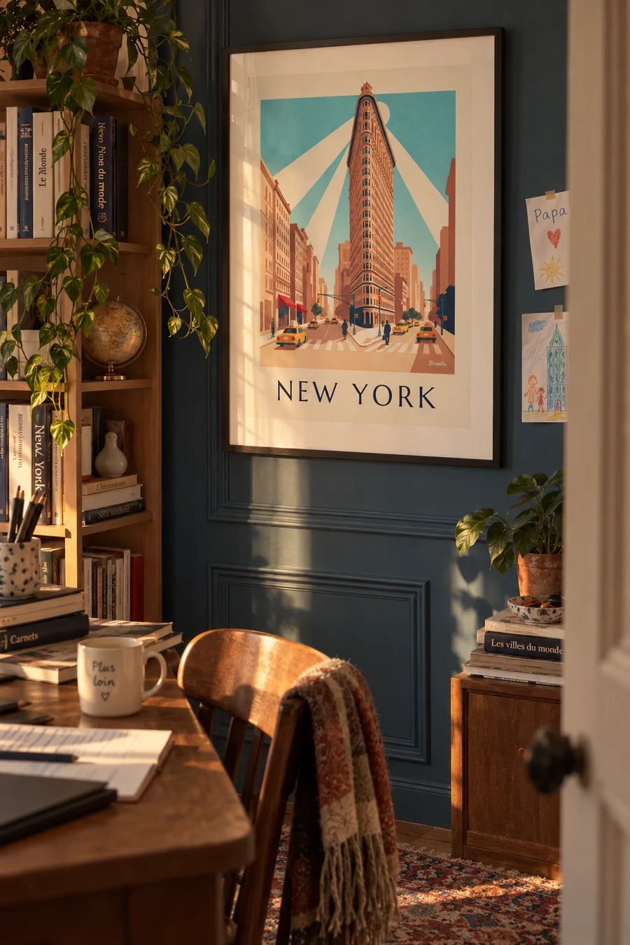 Poster of the Flatiron Building between Broadway and Fifth Avenue: framed on the wall