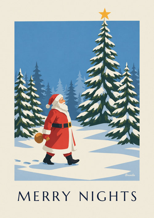 Poster of Santa Claus in a snowy fir forest under the star: the full poster