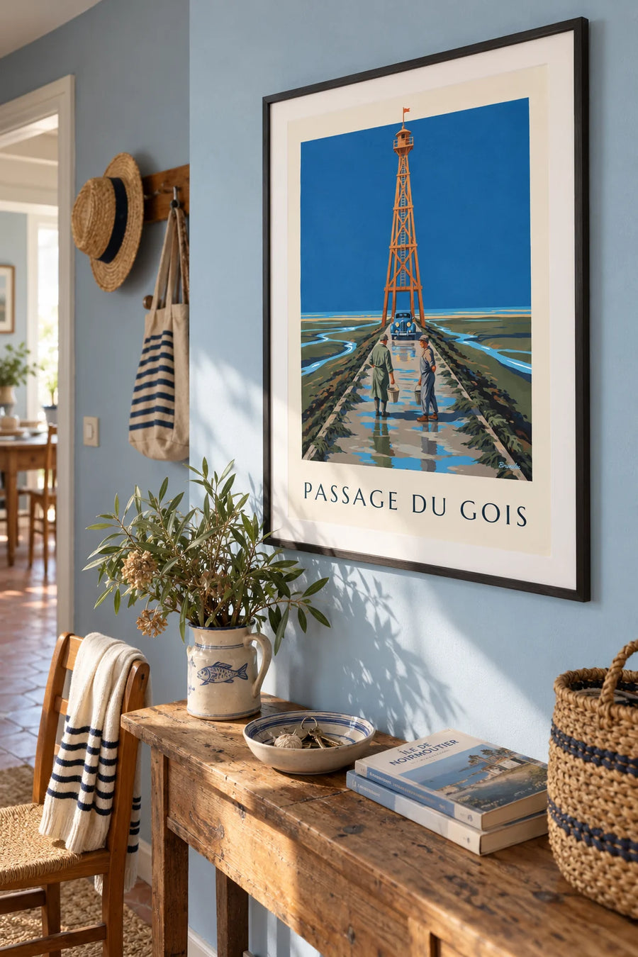 Affiche balise refuge et pêcheurs à pied sur le passage du Gois : encadrée au mur