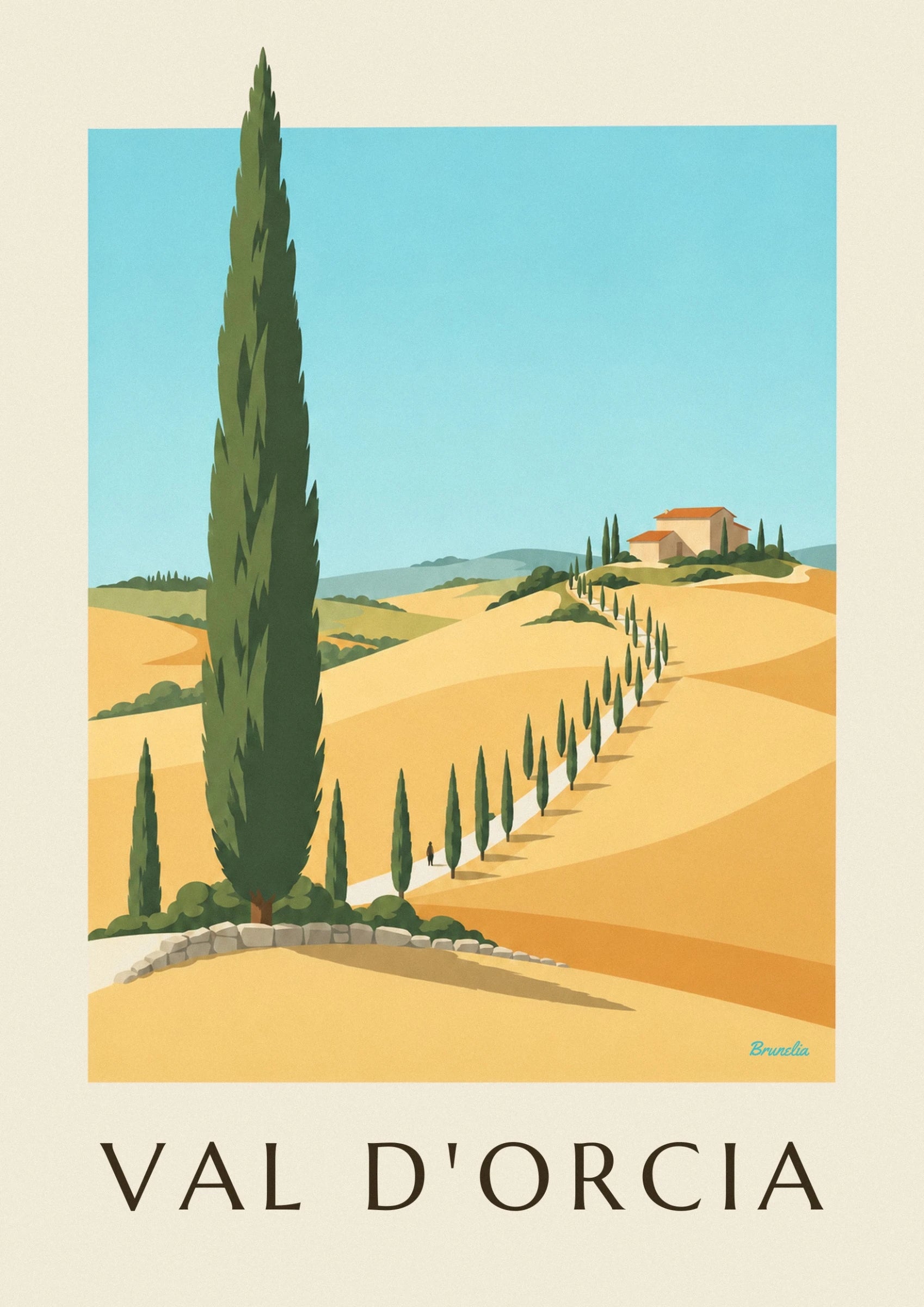 The slender foliage of a cypress in contrasting greens against the blue sky