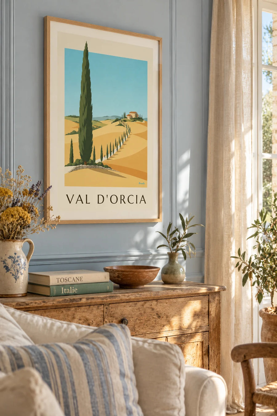 Poster of the Val d’Orcia hills and cypress trees in Tuscany: framed on the wall