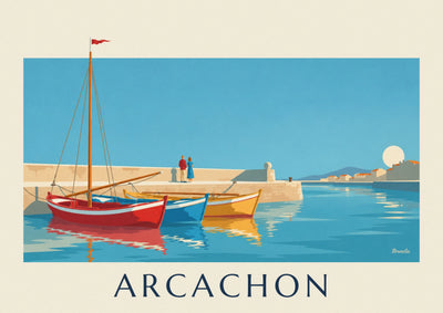 Póster de pinazas de colores en el puerto de Arcachon: el póster completo