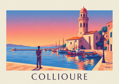 Affiche clocher de Collioure au coucher du soleil : l'affiche entière