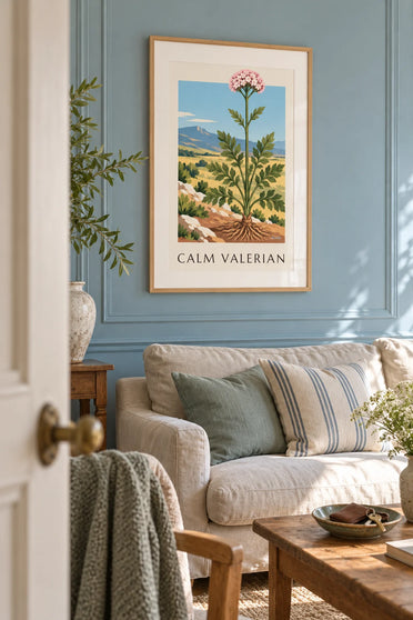 Póster de valeriana officinalis, planta medicinal: enmarcado en la pared