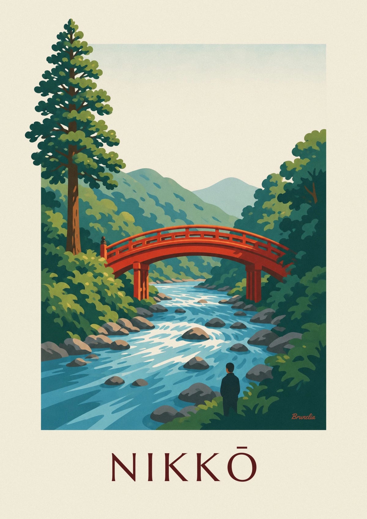 Affiche pont Shinkyō de Nikkō sur la rivière Daiya
