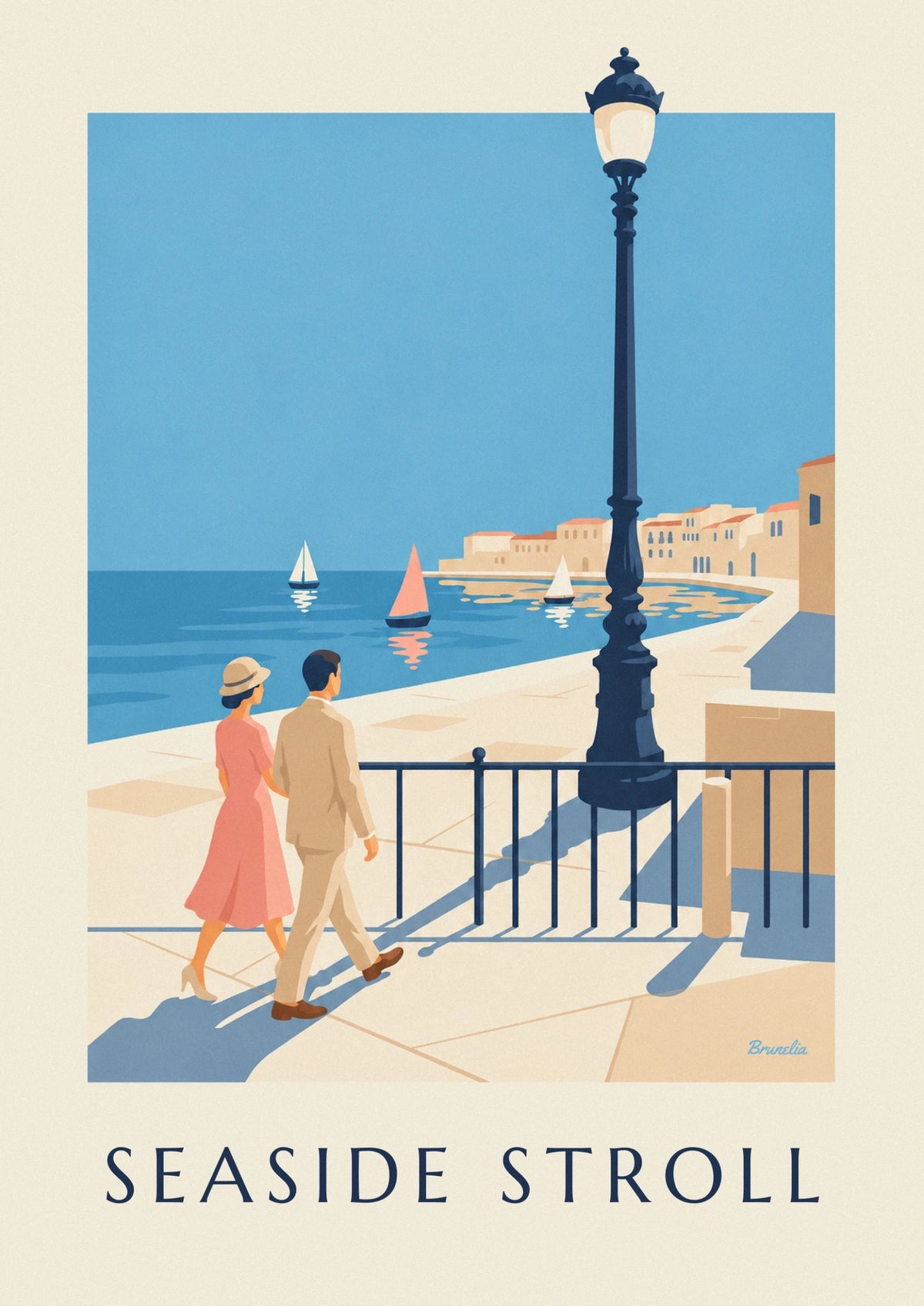 Affiche couple élégant en promenade au bord de la mer