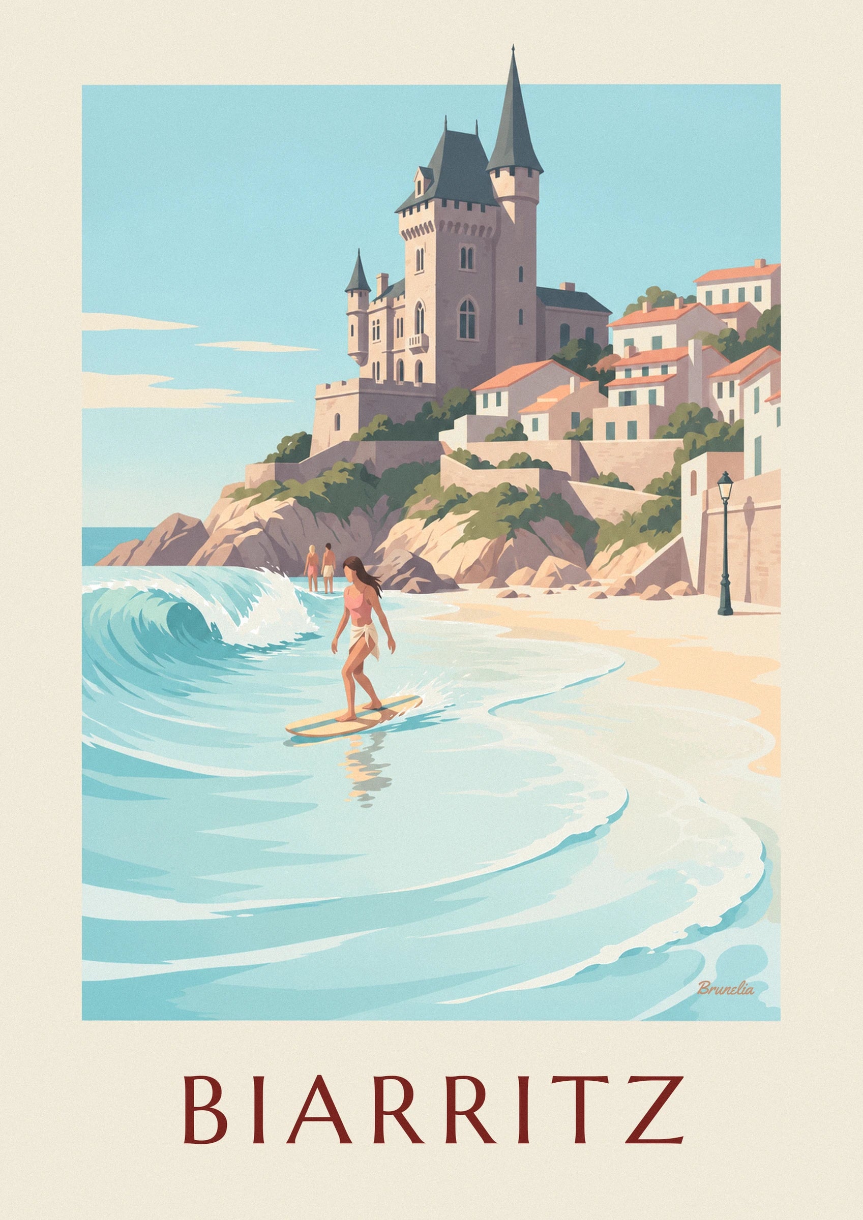 Póster de longboarder en la Côte des Basques de Biarritz: detalle en primer plano