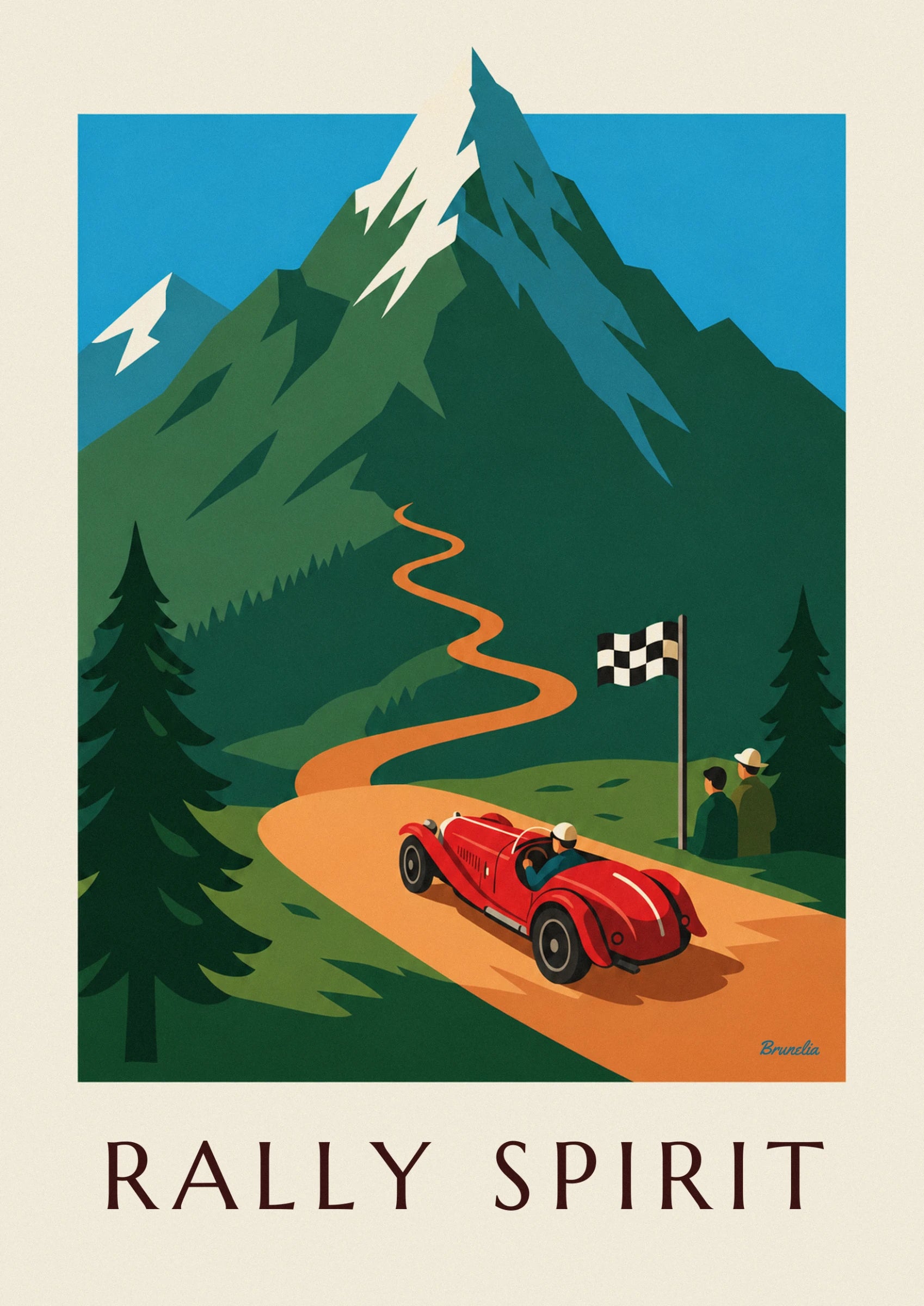 The red roadster and its helmeted driver speeding along the orange dirt track