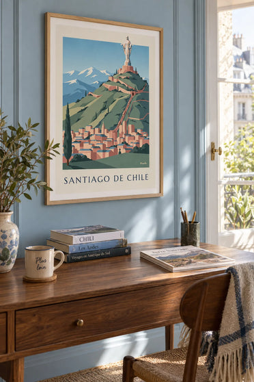 Póster del cerro San Cristóbal en Santiago de Chile: enmarcado en la pared
