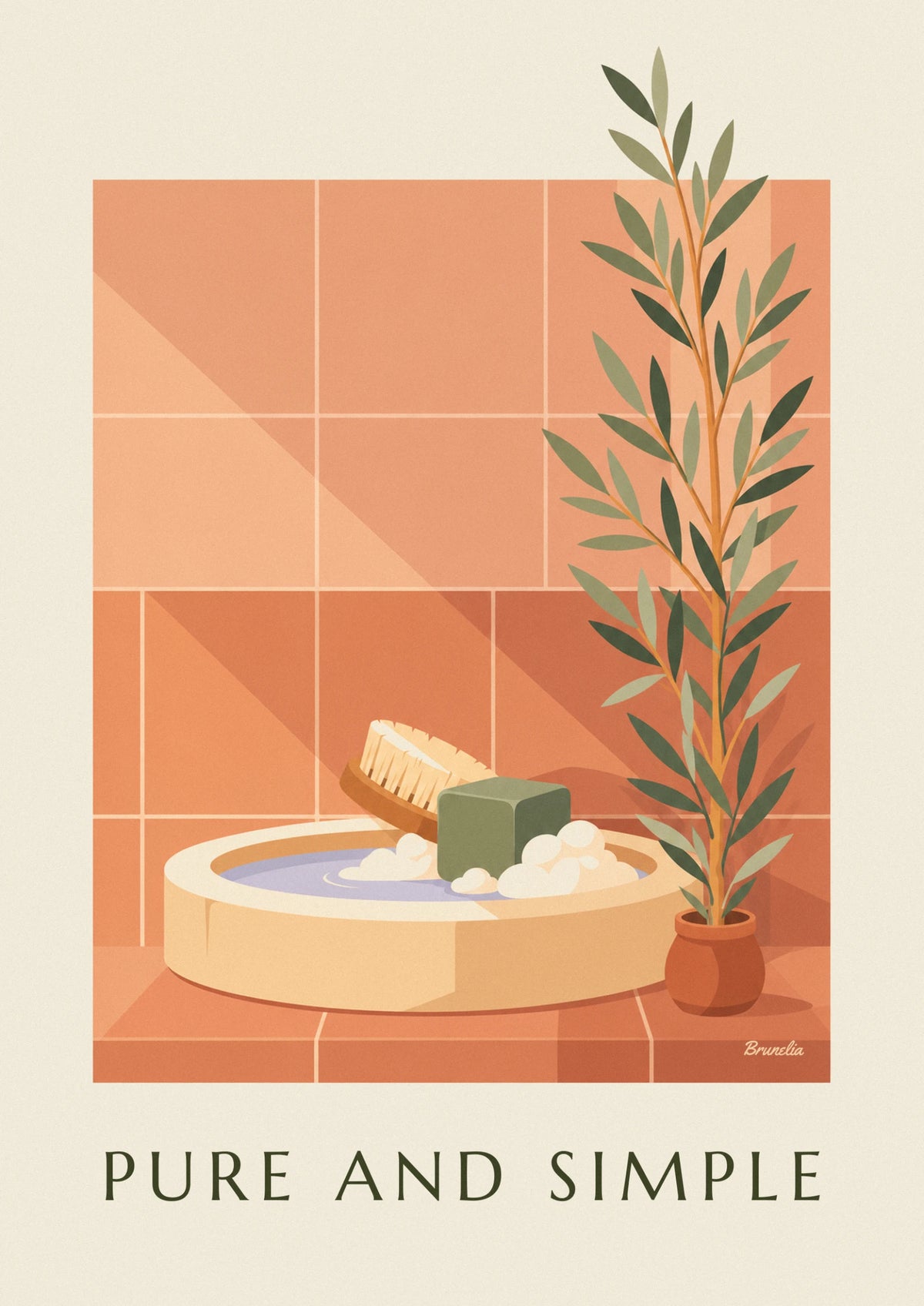 Affiche cube de savon de Marseille et brosse en bois