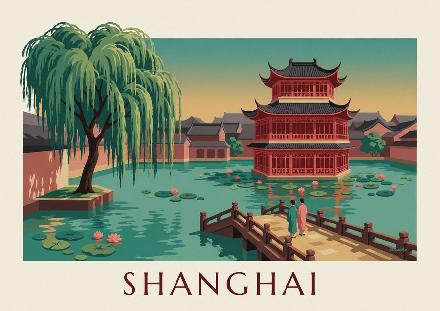 Póster casa de té del jardín Yuyuan en Shanghái
