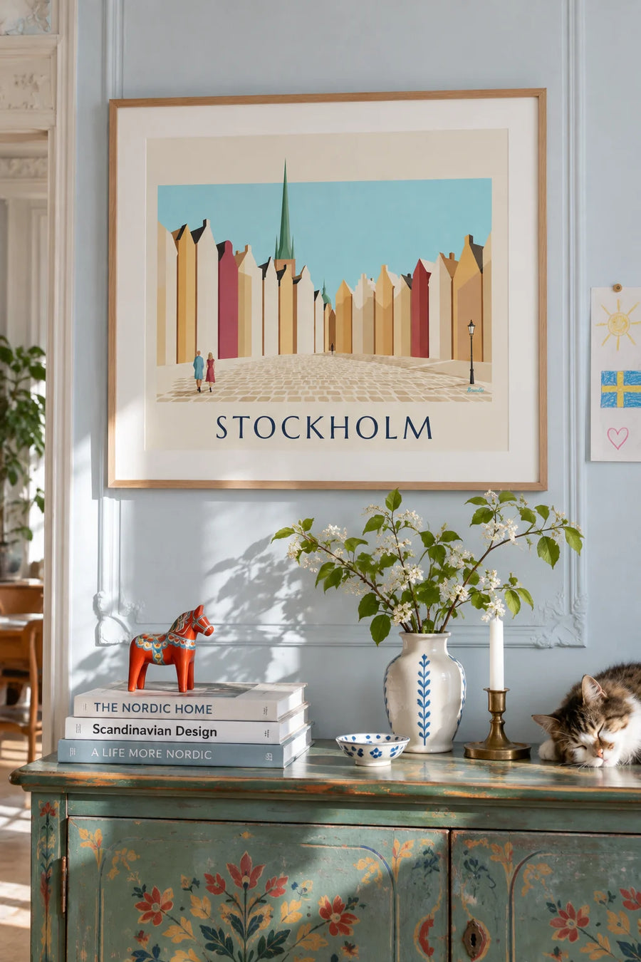 Colorful facades of Stortorget in Gamla stan, Stockholm poster: framed on the wall