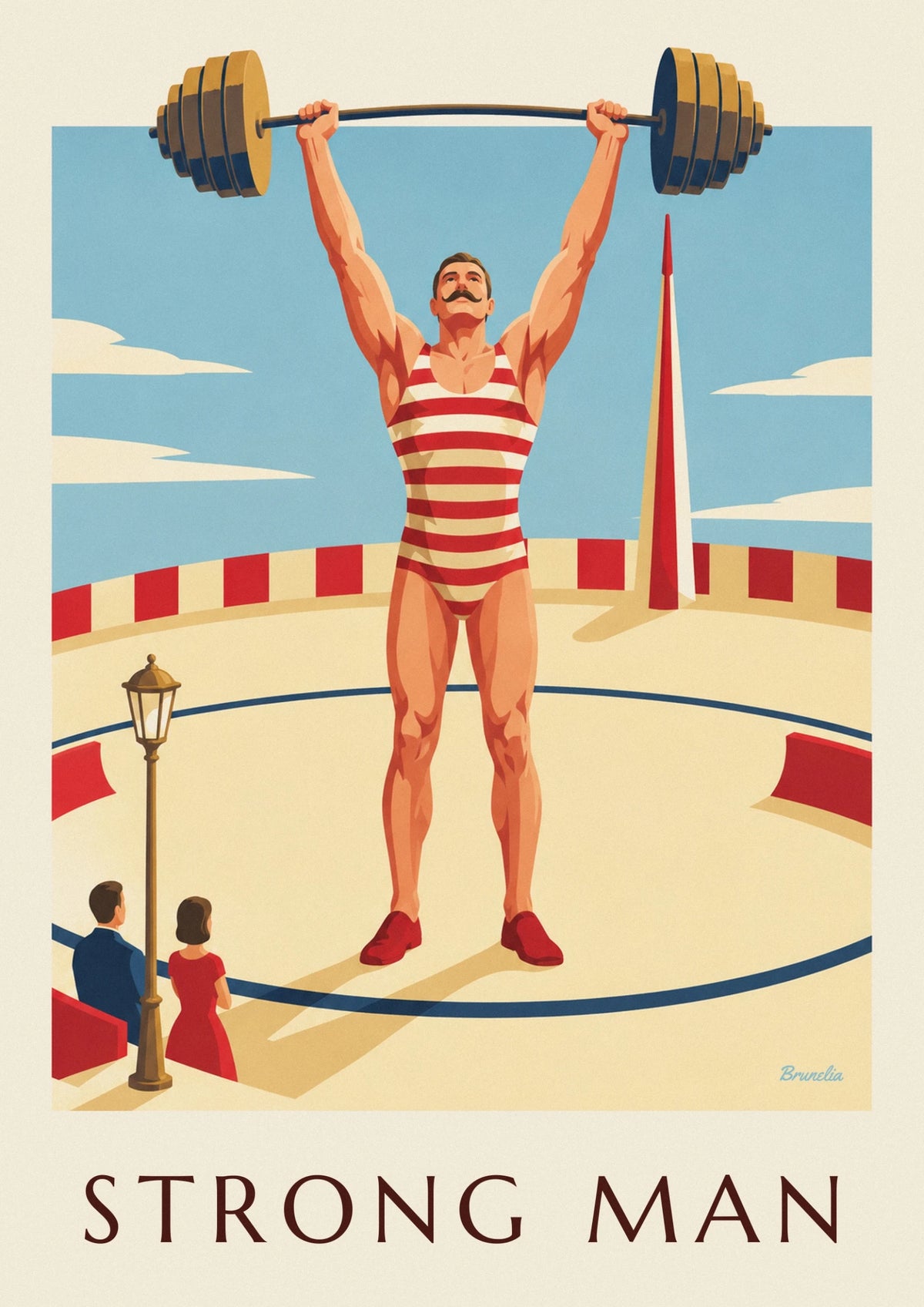 Circus strongman lifting a barbell poster