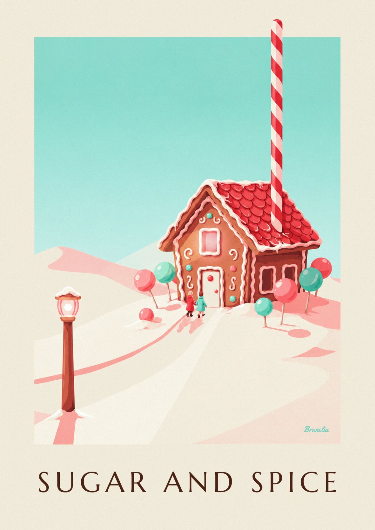 Gingerbread house and candy in the snow poster