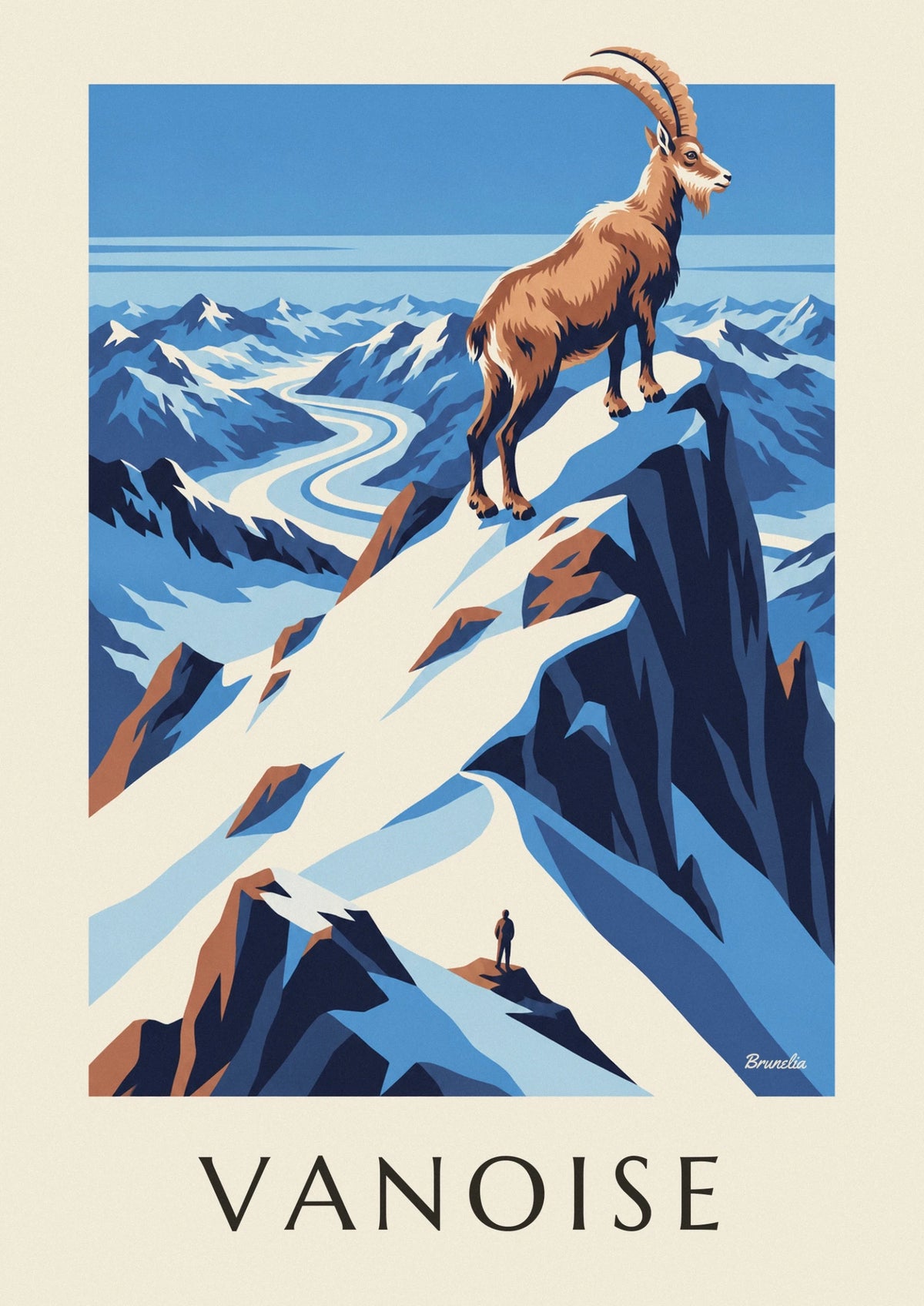 Ibex on a snowy Vanoise summit poster