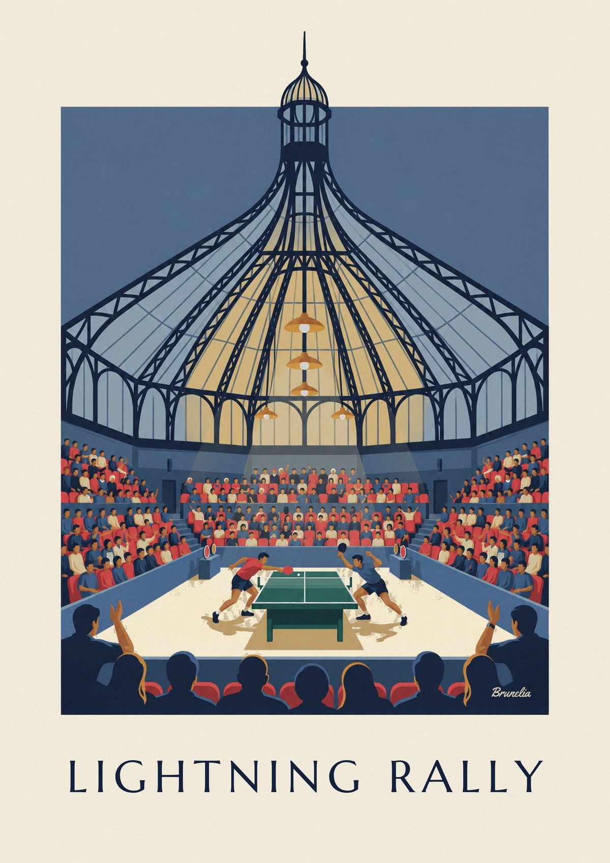 Table tennis match under an illuminated glass roof poster