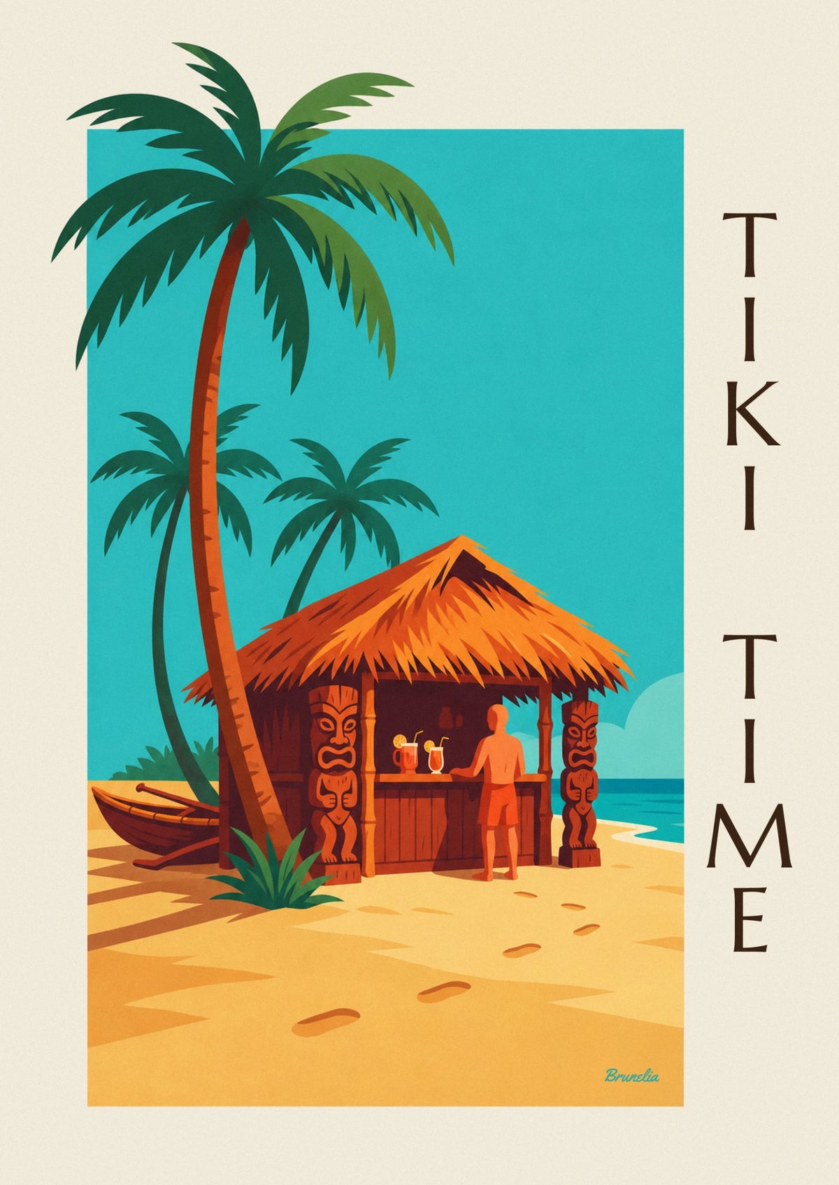 Affiche bar tiki tropical sur la plage et palmiers