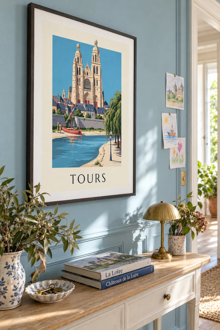 Póster de la catedral de Tours y las orillas del Loira: enmarcado en la pared