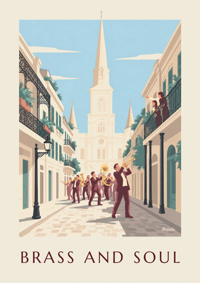 Poster of a jazz brass band in the French Quarter of New Orleans: the full poster