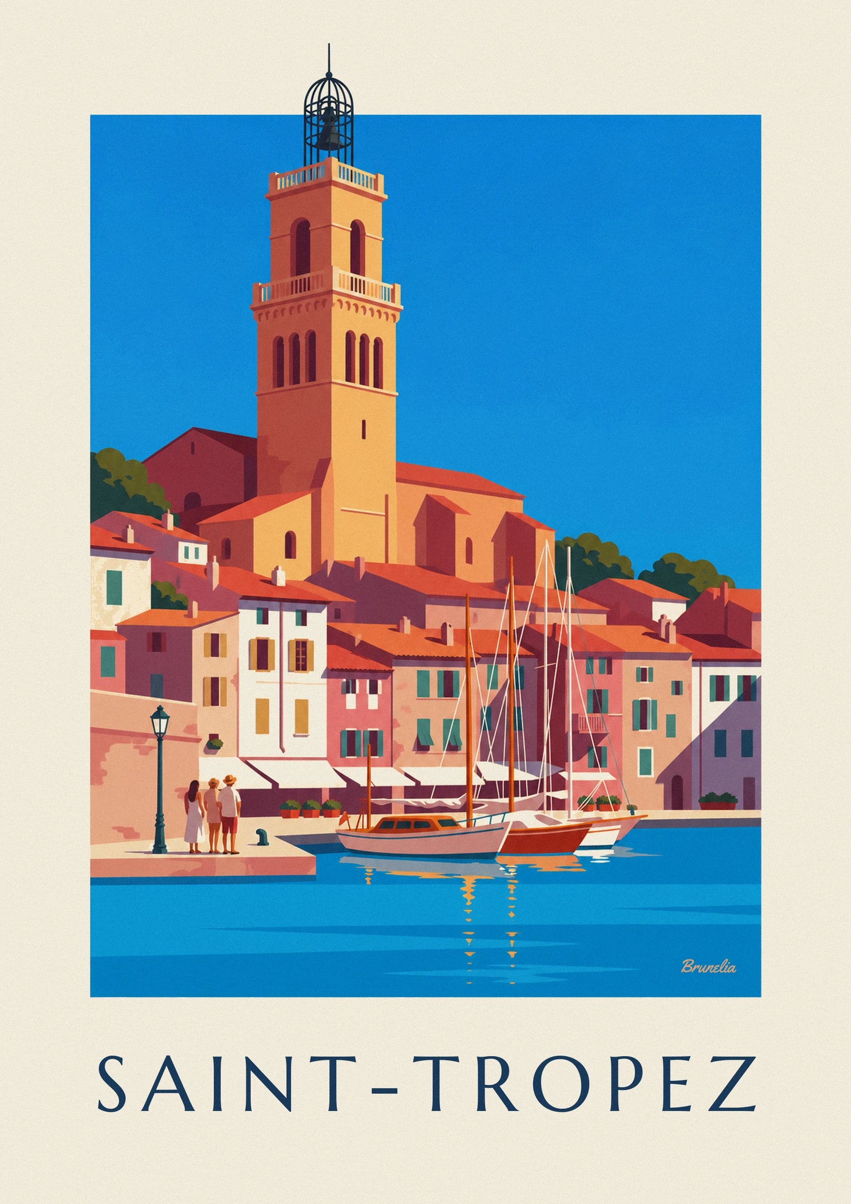 Sailboats moored in Saint-Tropez Old Port poster: close-up detail