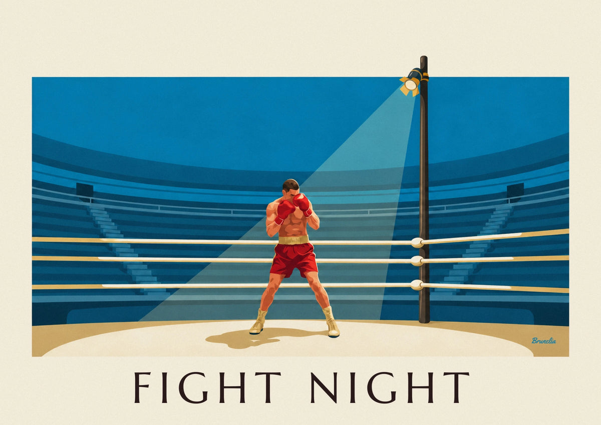 Boxer in fighting stance in the ring poster