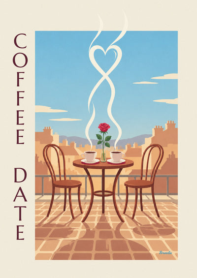 Póster de 2 tazas de café para una cita romántica: el póster completo