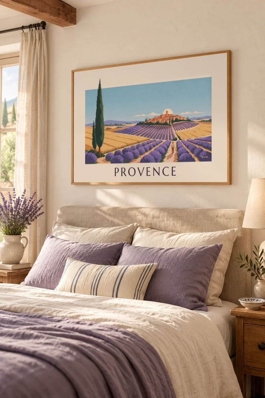 Póster de paisaje provenzal de formas geométricas: enmarcado en la pared