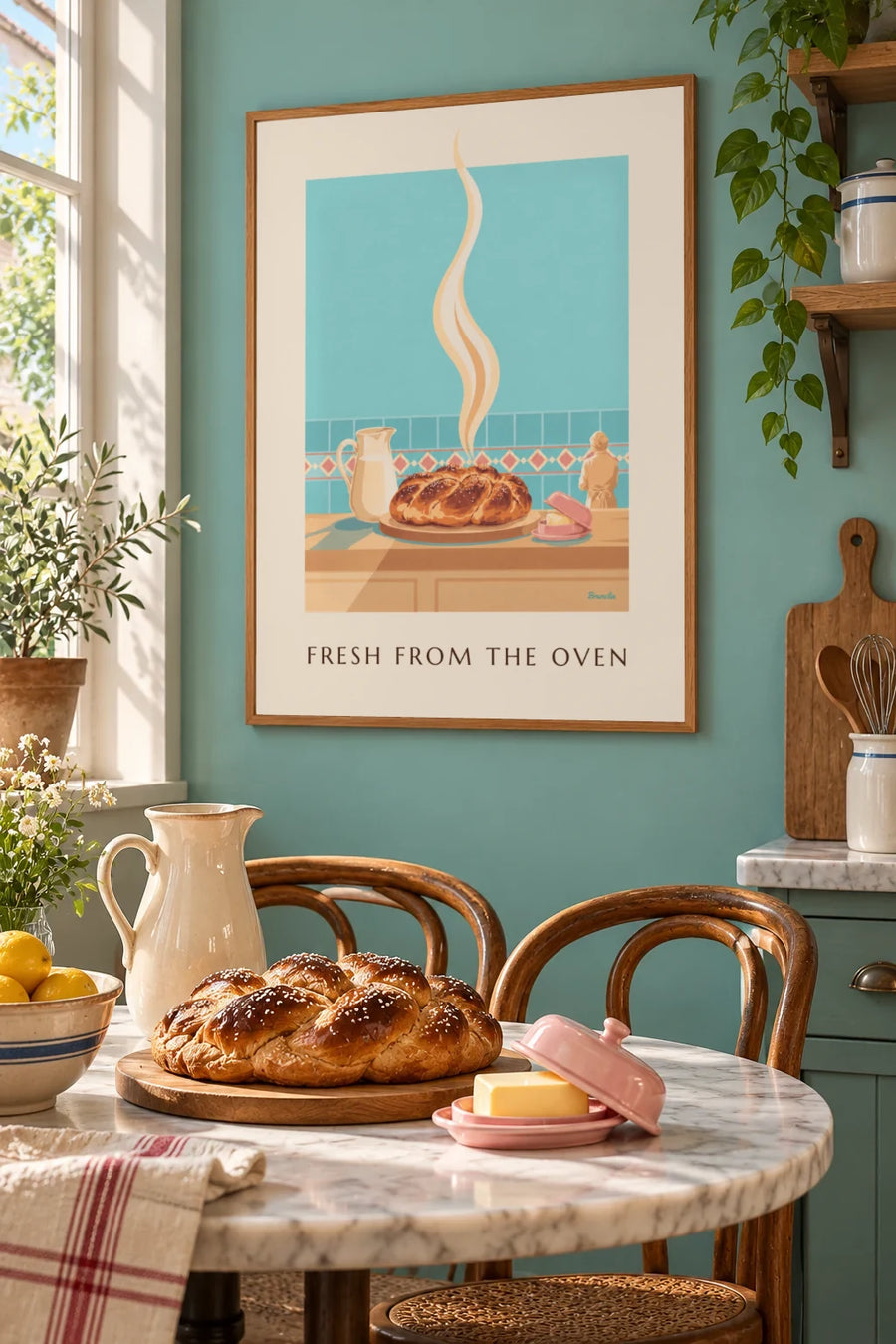 Póster brioche trenzado dorado con azúcar perlado: enmarcado en la pared