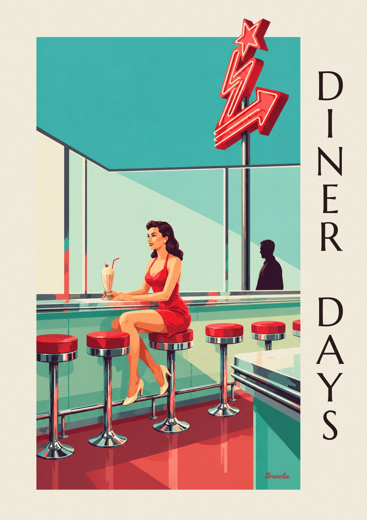 Affiche pin-up au comptoir d'un diner américain