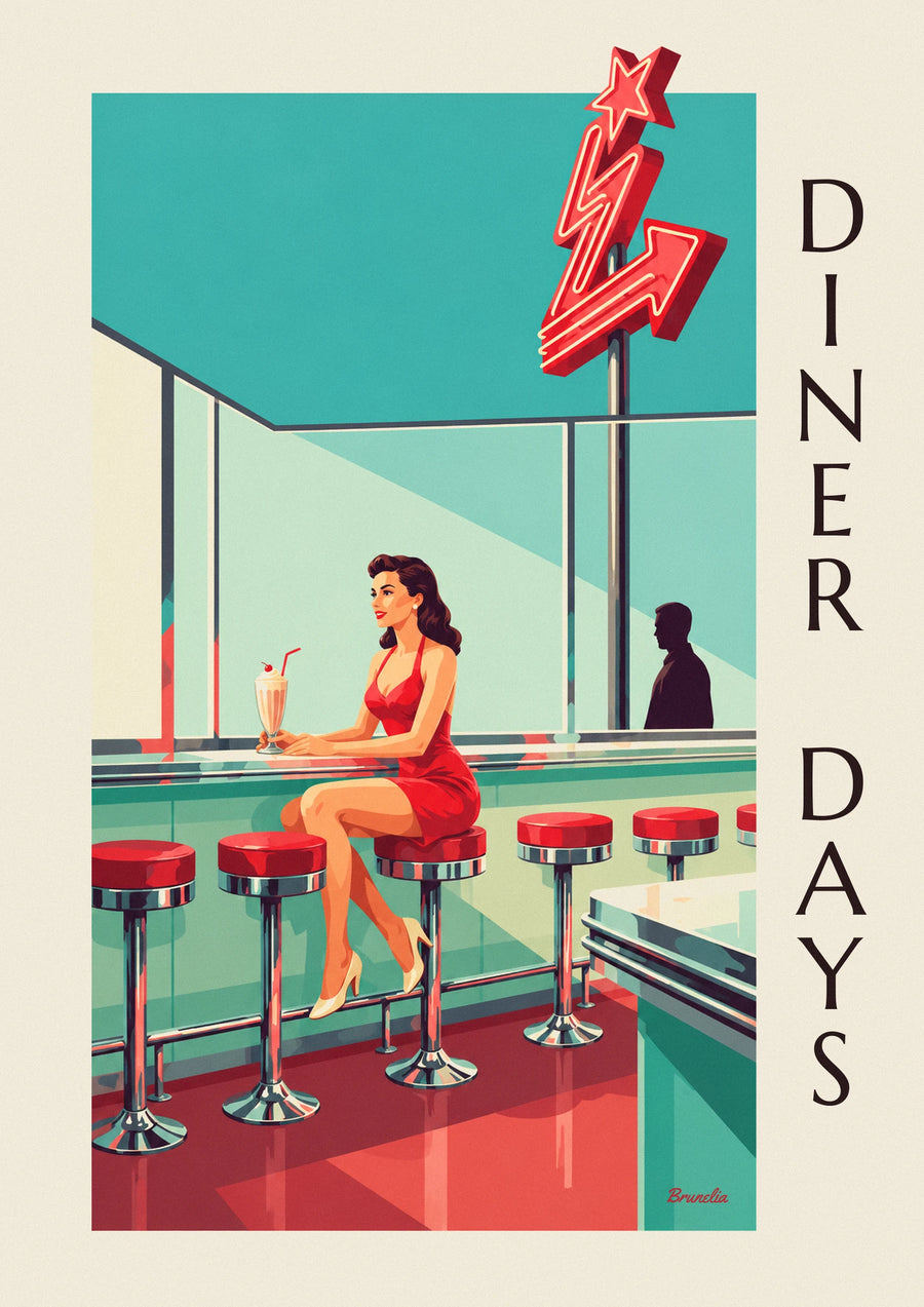 Póster de pin-up en la barra de un diner americano