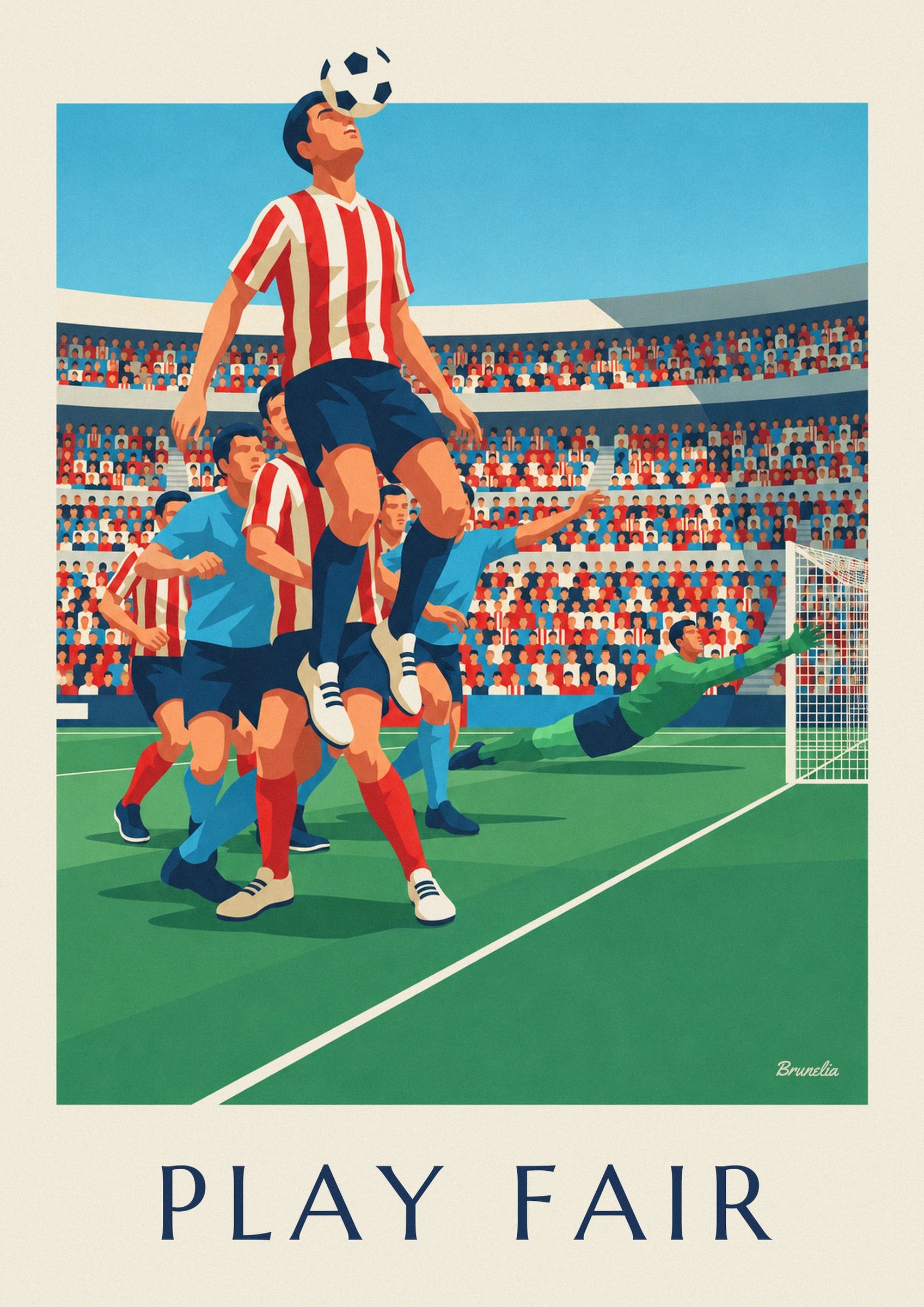The footballer in a red and white striped shirt, with the ball above his forehead