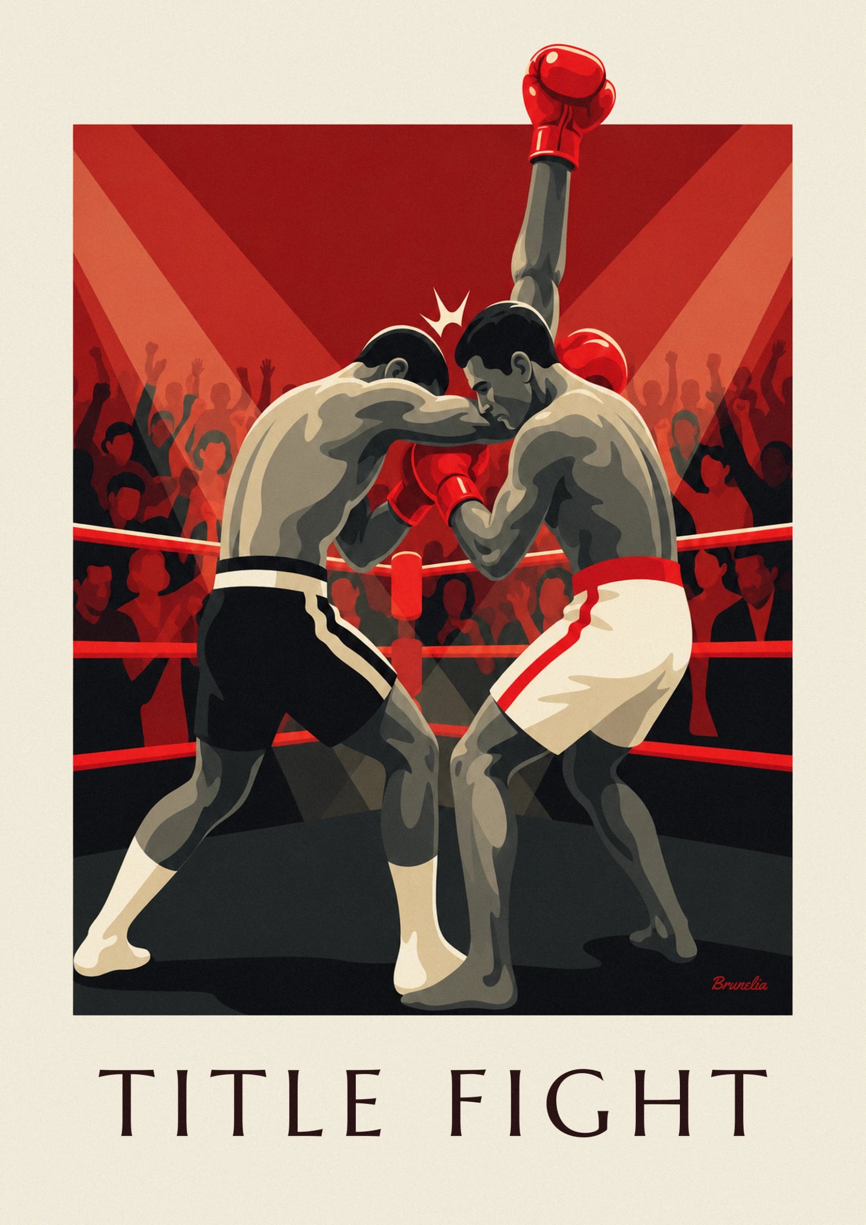 The crowd in red and black with arms raised behind the red ring rope