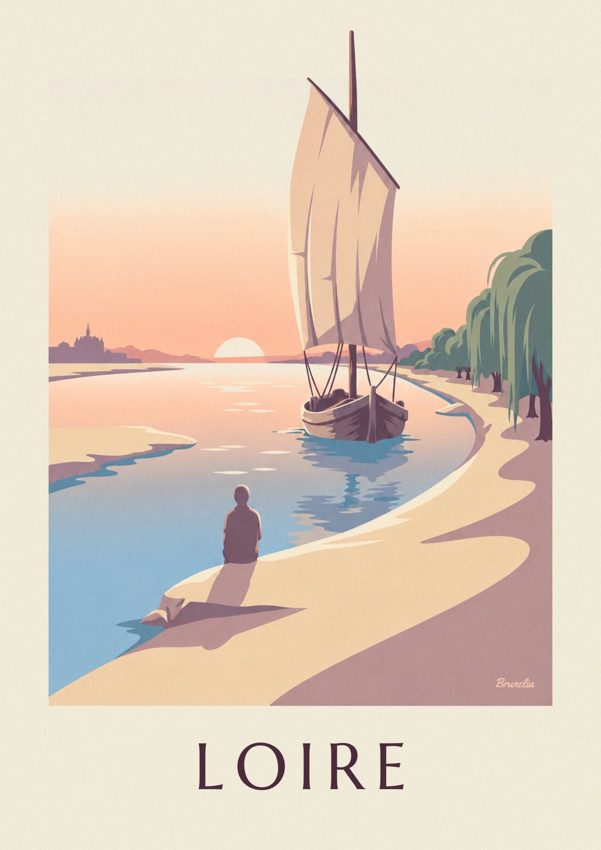 Square-sail Loire barge at sunset poster