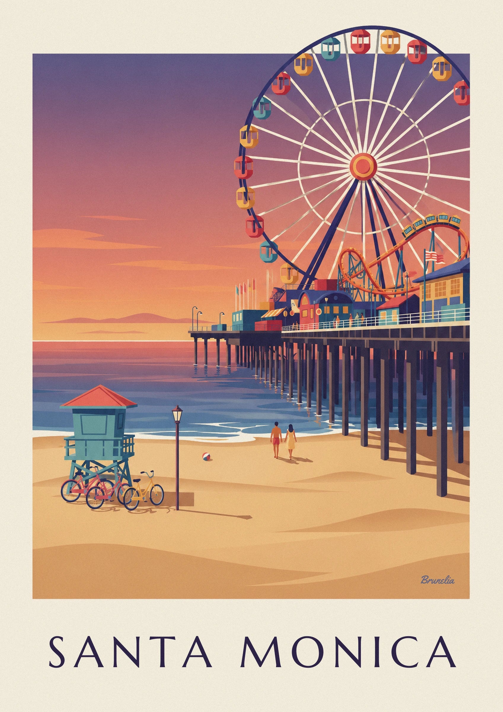 Póster del muelle de Santa Mónica al atardecer: detalle en primer plano